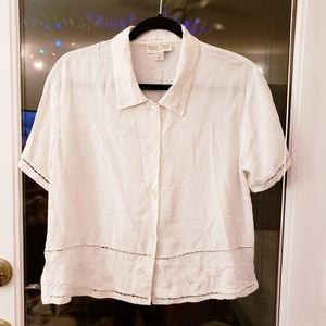 White Vintage Button-Down Short-Sleeve Blouse